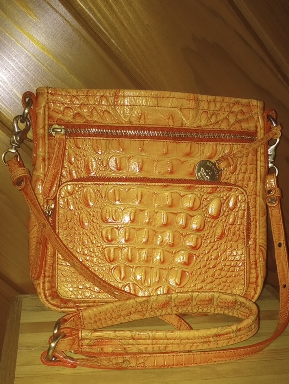 Brahmin Orange Croc-Embossed Crossbody Bag